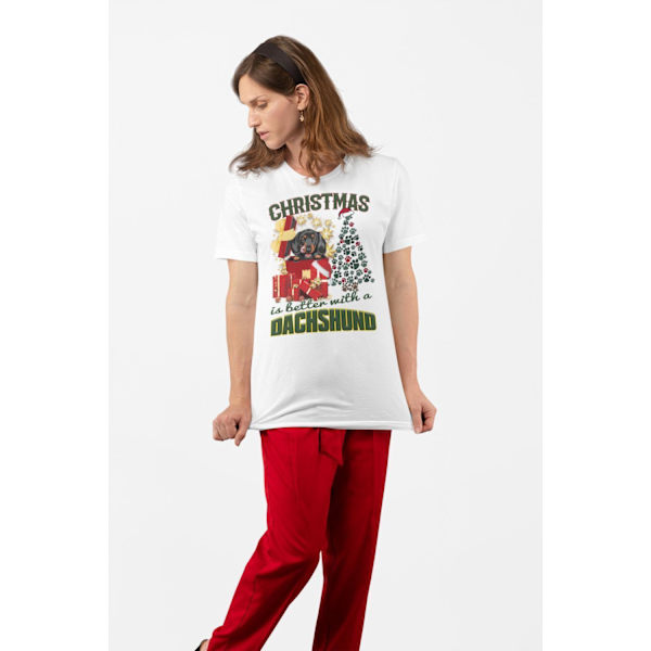 Dachshund t-shirt Jul hund t-shirt christmas jumpers stil tax White M