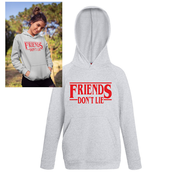 Friends don't lie barn Ask Grå huvtröja Stranger things hoodie 128cl 7-8 år