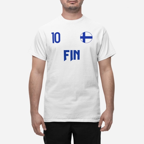 Finlands landsholds-t-shirt i hvid med FIN & 10 Eurovision euro 24 M