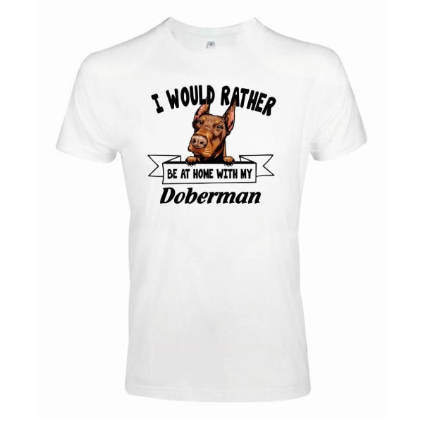 Doberman Kikande hund t-shirt - Rather be with... White XXXL