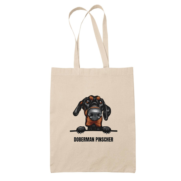 Doberman Pinscher tygkasse hund shopping väska Tote bag Natur one size