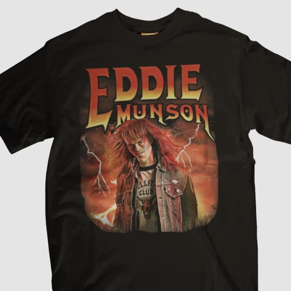 Svart T-shirt - Eddie Munson Stranger things metal Hellfire club L