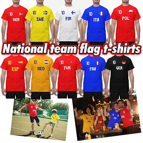 Danmark landslag t-shirt i gul med DEN & 10 Eurovision euro 24 S