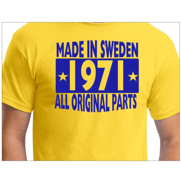 Keltainen T-paita Valmistettu Ruotsissa 1971 Kaikki alkuperäiset osat XXL