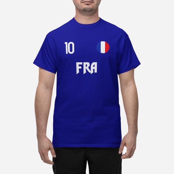 Ranskan maajoukkueen t-paita laivastonsininen, jossa FRA ja 10 jalkapallo S