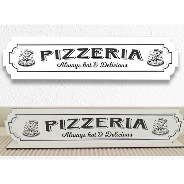Pizzaria Vit skylt - Pizzariaskylt med stativbasen 350x80mm beer, home bar
