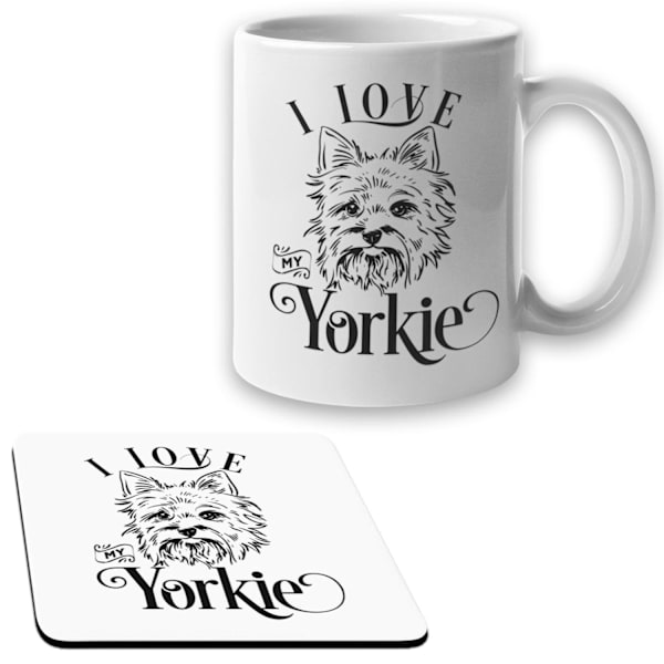 Yorkie Mugg + Underlägg paket Iove Yorkshire terrier hund