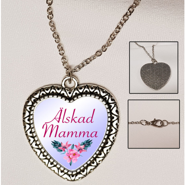 Mamma halsband med silverfärgat hängsmycke hjärta