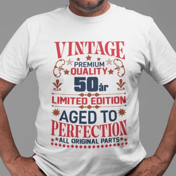50 års fødselsdag hvid T-shirt - Vintage Limited edition M