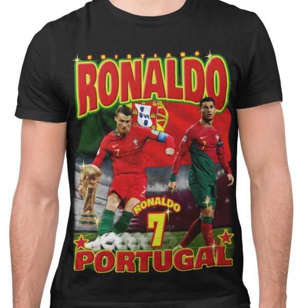 Cristiano Ronaldo Svart 7 t-shirt Portugal stil VM M