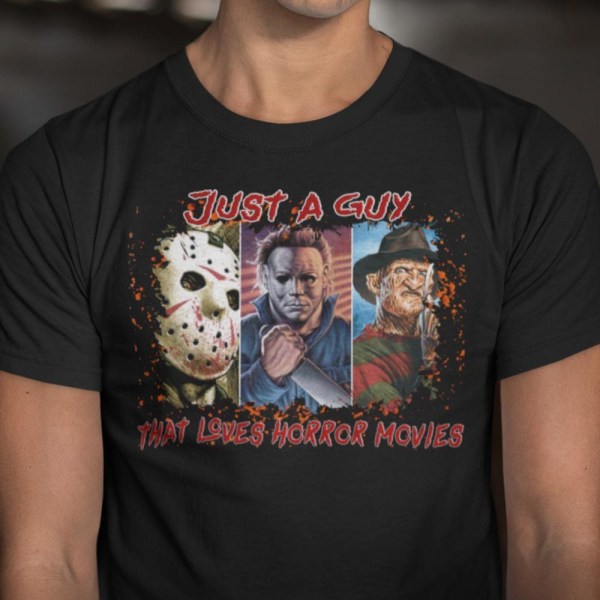Svart T-shirt Just a guy who loves horror skräckfilm halloween S