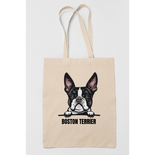 Boston Terrier tygkasse hund shopping väska Tote bag Natur one size