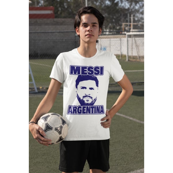Messi Argentina hvid t-shirt med udskæring Red 140cl 9-11 år