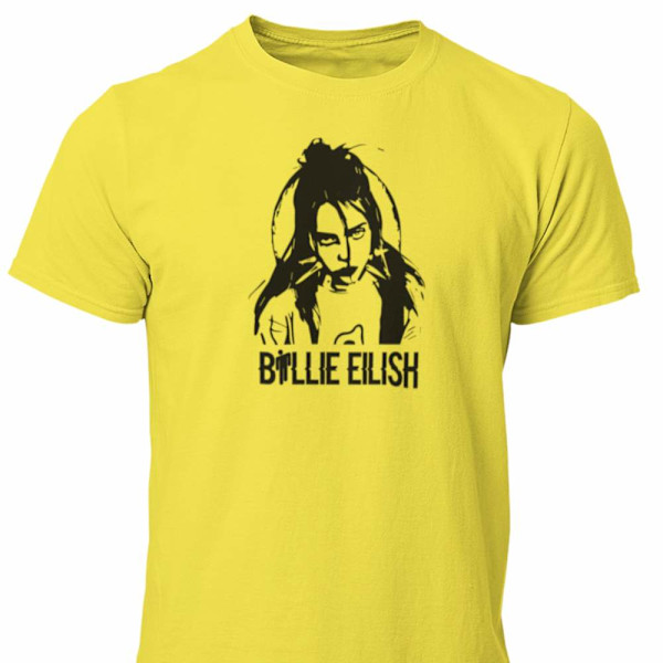 Billie Eilish t-shirt i gul - Cutout design unisex 9-11år 140cl