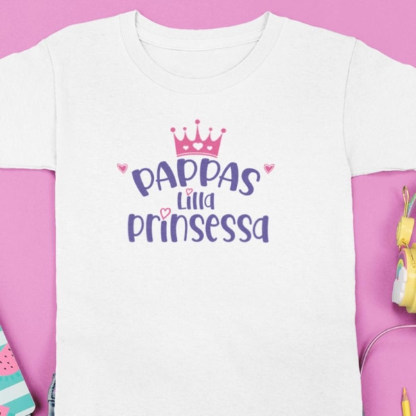 Barn vit T-shirt Pappas Lilla Prinsessa 116cl 5-6 år