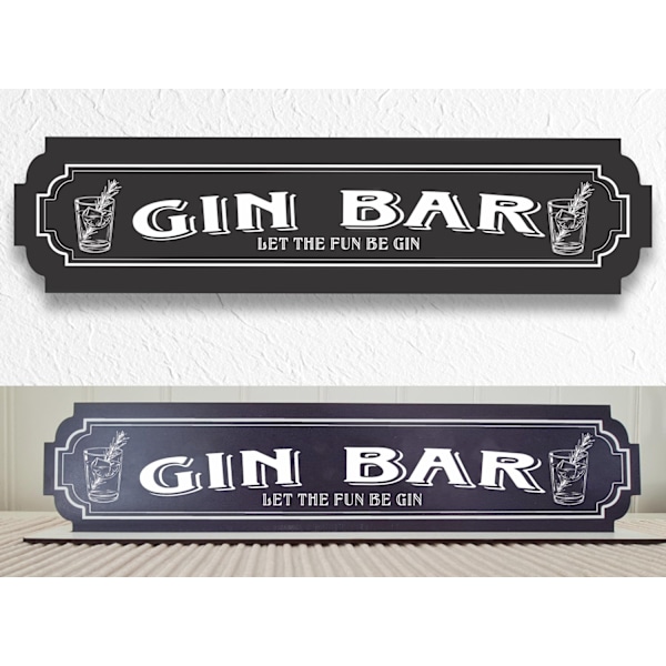 Gin Bar svart skylt - Gin Bar med stativbasen 35x80mm mancave, home bar