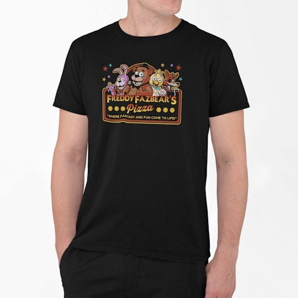 FNAF t-shirt med Five nights Freddys pizza design L