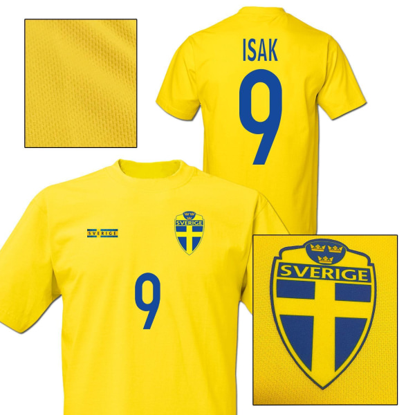 Fodboldtrøje i svensk stil med t-shirt med Isak 9 print 120cl 5-6år