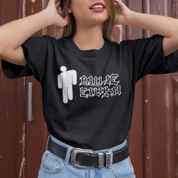 Billie Eilish t-shirt - Svart med man text logo 140cl 9-11år