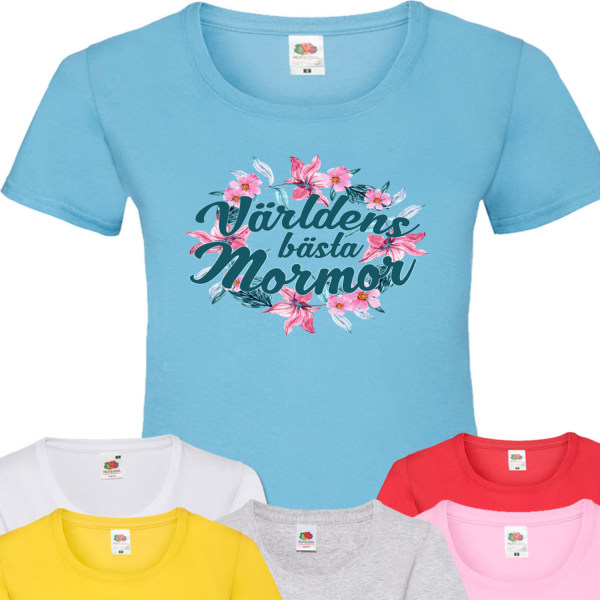 Mormor t-shirt - flera färger - Blom Ljus blå T-shirt - Large