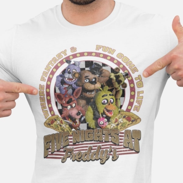 FNAF hvid t-shirt med Freddy Fazbear UDSALG Pris XL