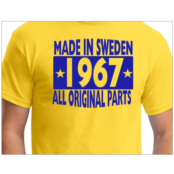 Keltainen T-paita Valmistettu Ruotsissa 1967 Kaikki alkuperäiset osat XL
