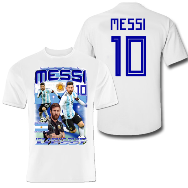 Messi Tshirt Argentina skjorte med print foran og bagpå 140cl 9-11år