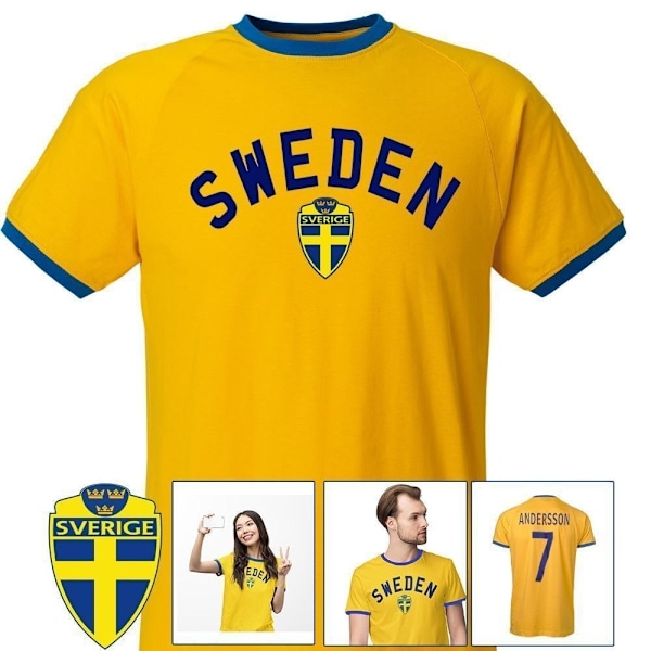 Sweden T-shirt curve design med ISAK 9 - gul tipped fotbolls t-tröja 120cl