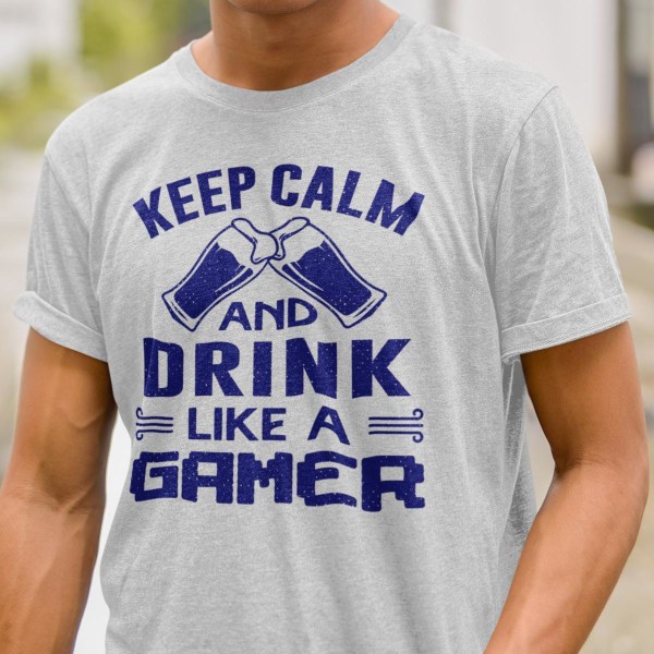 Gråmelerad  T-shirt med drink like a gamer design XXL