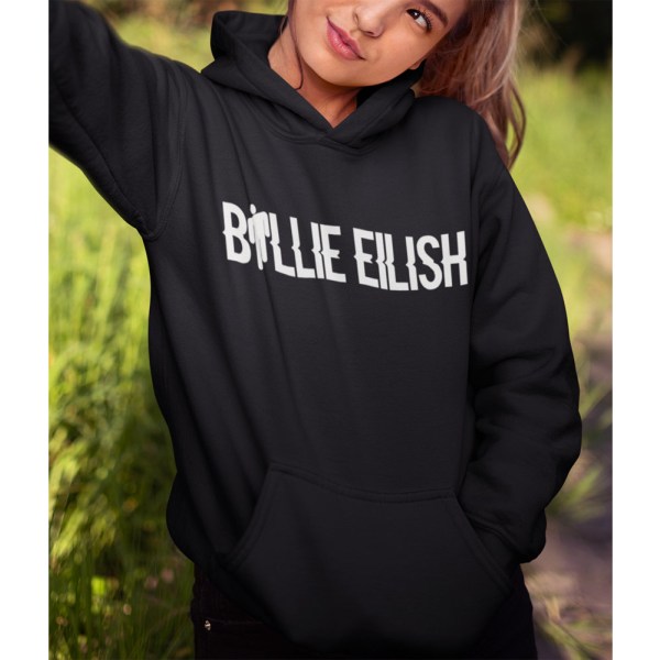 Billie Eilish text svart Hoodie huvtröja sweatshirt t-shirt 140cl 9-11år