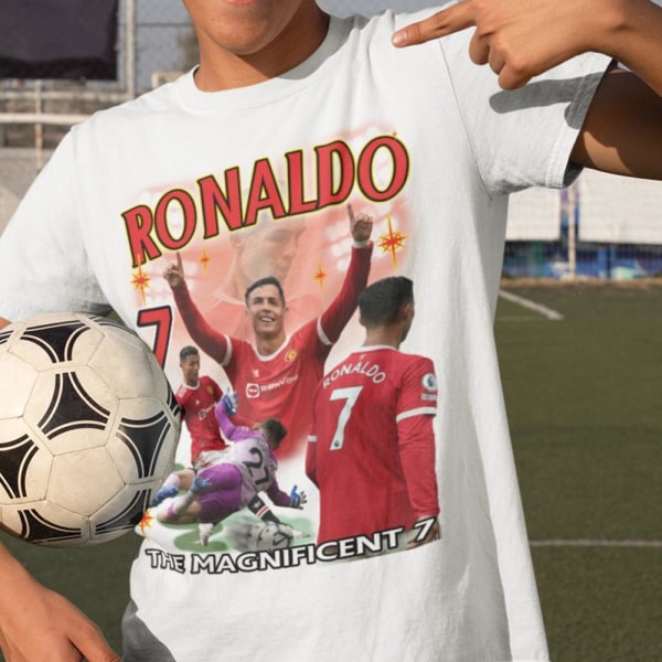 T-shirt REA Ronaldo Portugal United sportströja tryck fram & Bak White 158cl /12-13år
