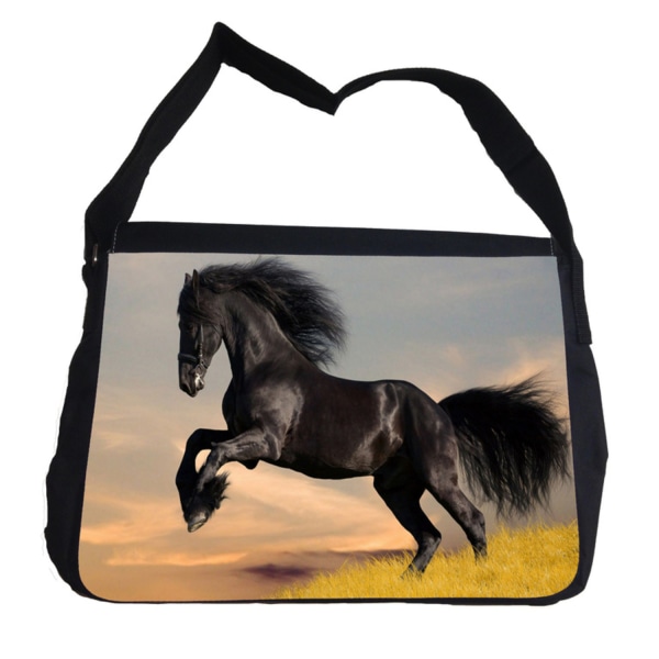 Sort hestetaske med skulderrem - Messenger Bag