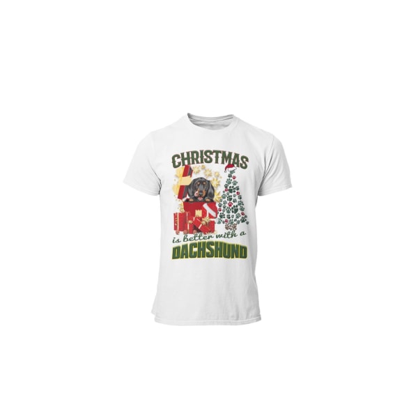 Dachshund t-shirt Jul hund t-shirt christmas jumpers stil tax White S