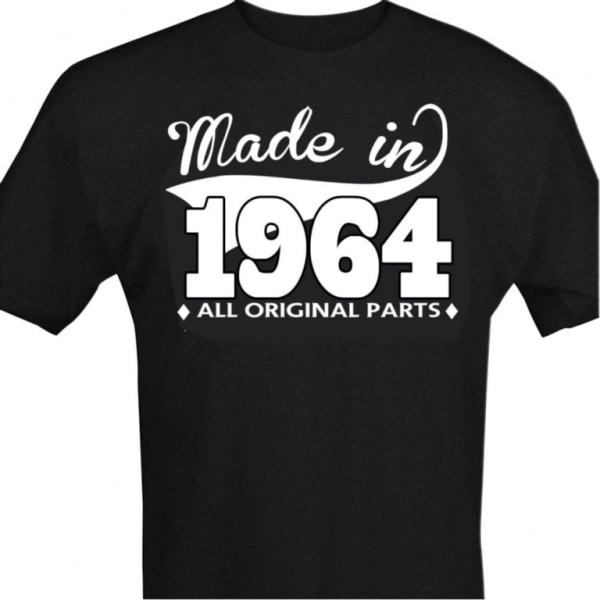 Musta T-paita designilla - Valmistettu 1964 - Kaikki alkuperäiset osat S