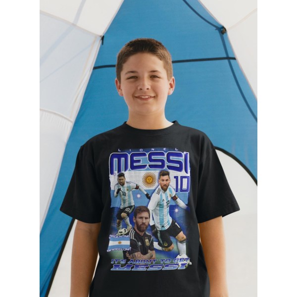 Messi Svart T-shirt - Argentina spelare tröja 140cl