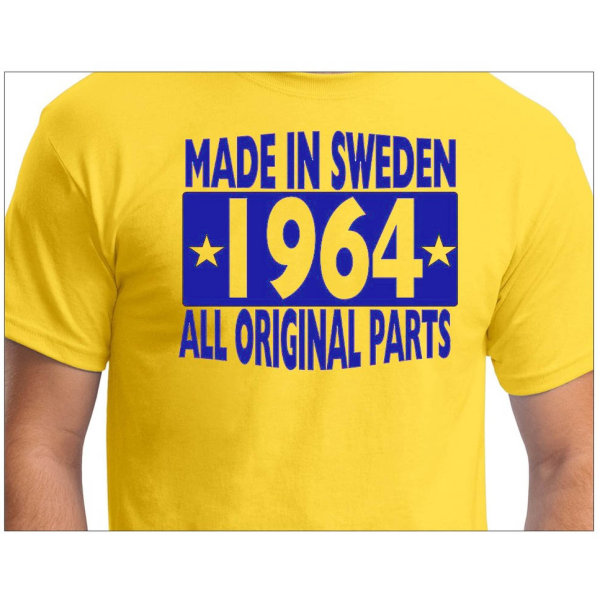 Keltainen T-paita Valmistettu Ruotsissa 1964 Kaikki alkuperäiset osat XL