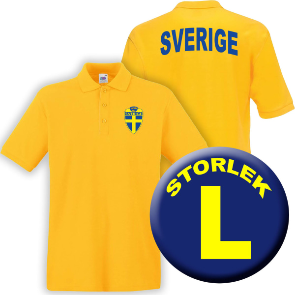 Sverige gul Piké tröja - Sverige logo tryck. Sweden T-shirt L