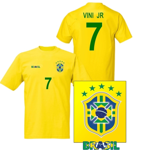 Brasilien stil fotbollströja med Vini Jr 7 tryck S