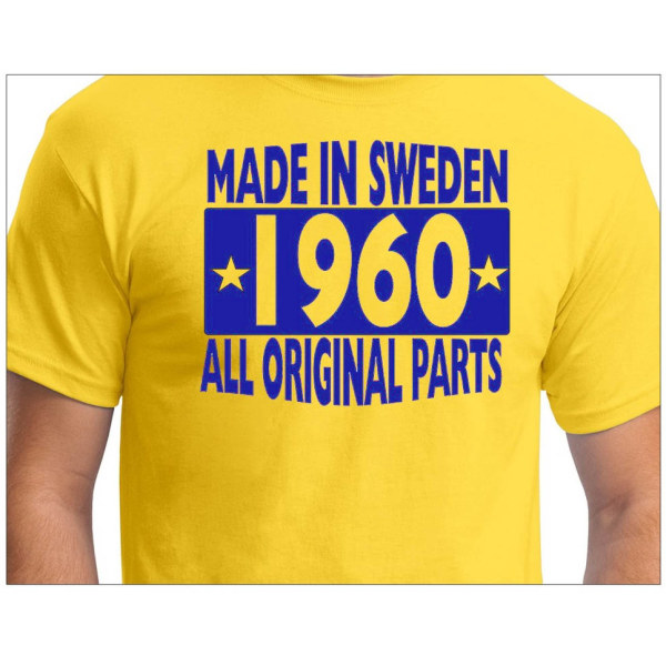 Keltainen T-paita Valmistettu Ruotsissa 1960 Kaikki alkuperäiset osat L