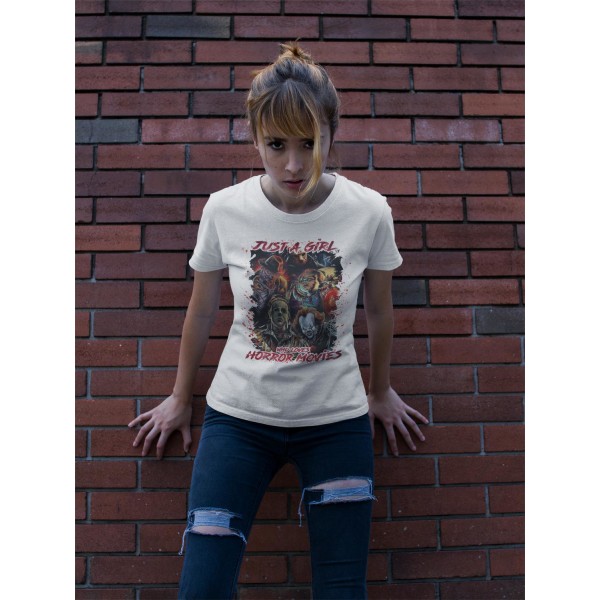 Horror dam Vit t-shirt - Just a girl that loves horror movies XL