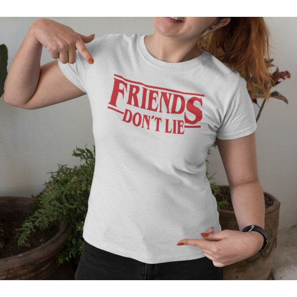 Dam Vit T-shirt inspirerad av Stranger things Friends don't lie White L