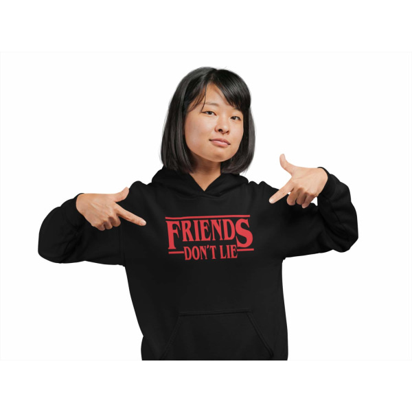 Friends don't lie svart huvtröja stranger things hoodie t-shirt Large