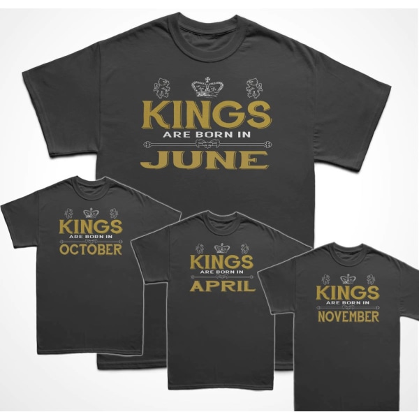 T-shirts Kings are born in.... välja månad Black XXL