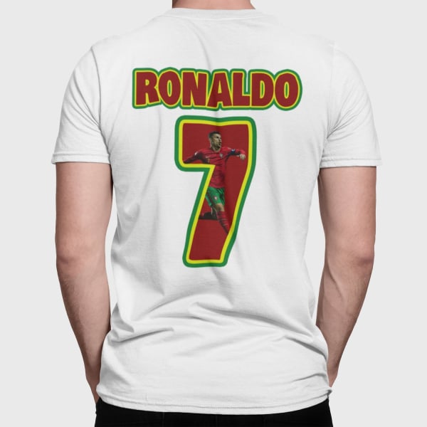 T-paita Ronaldo Portugal urheilupaita printti edessä ja takana White L