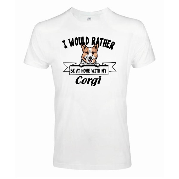 Corgi peeking dog t-shirt - Rather be home with... White M