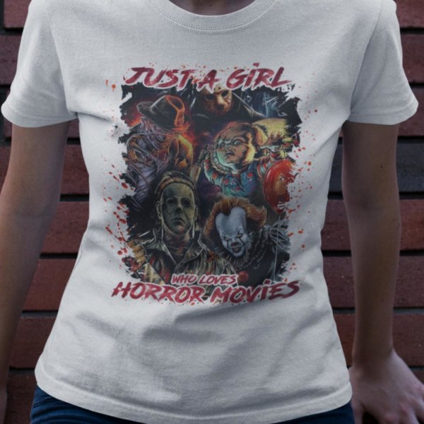 Horror dam Vit t-shirt - Just a girl that loves horror movies M