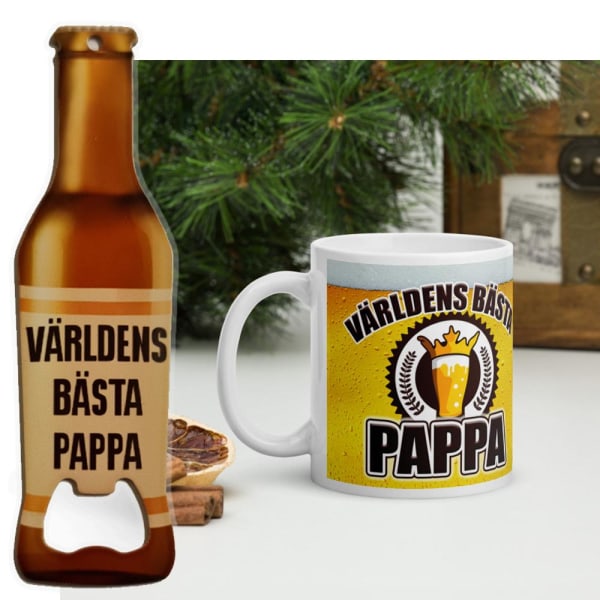 Pappa mugg &  Flasköppnare med öl design - Världens Bästa Pappa
