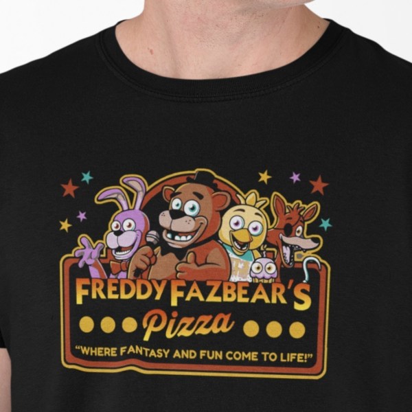 FNAF t-shirt med Five nights Freddy's pizza design XXL