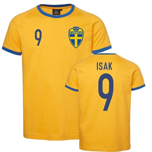 Sverige Supporter T-shirt – Isak #9 Ringer sweden t-tröja tryck fram & bak - REA Yellow XL