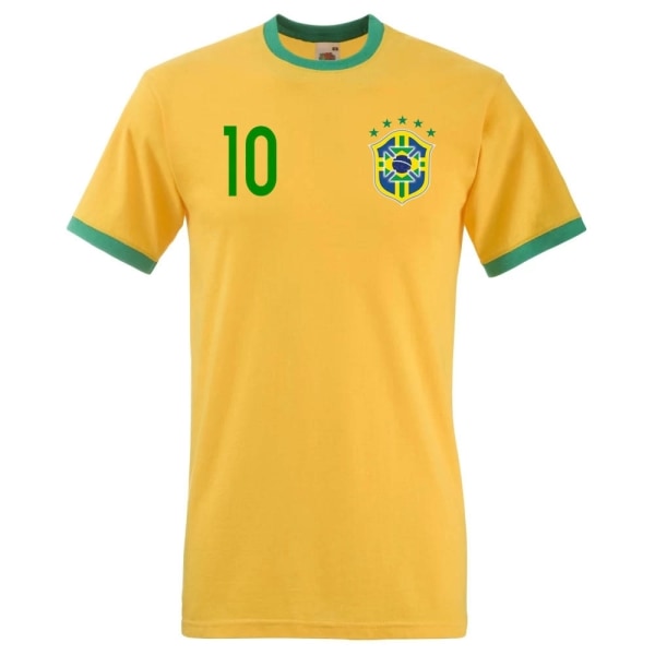 Brasilien stil kalder fodbold t-shirt - gul grøn med 10 foran XL